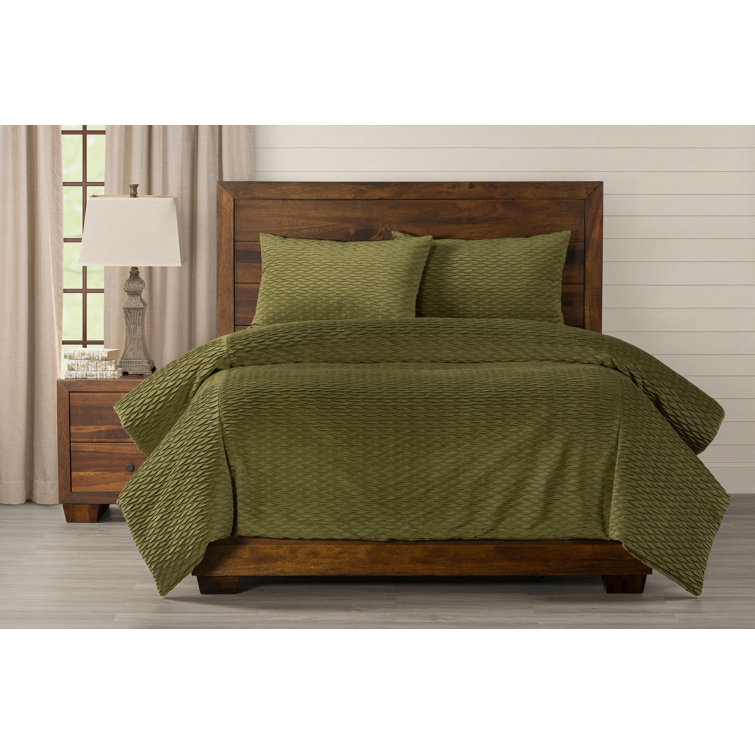 Smithsonian Pleated Velvet Olive Green Duvet Cover Set Wayfair